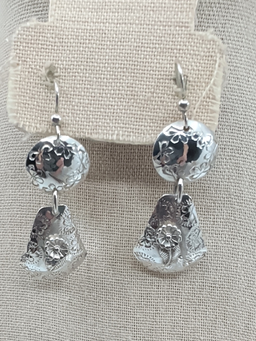 Sterling Silver 925 Floral Drop Earrings Florida Keys Artisan BJH Vintage 1990s - Picture 11 of 17